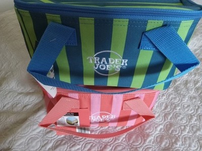 Trader Joes mini insulated bag red and pink stripes and Blue and green SET of 2