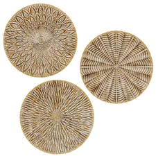 Set of 3 Rustic Floral Round Metal Wall Art - Intricate 3D Design with Sturdy...