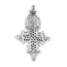 Silver Ethiopian Coptic Cross Pendant 90x57mm African White Metal Large Hole