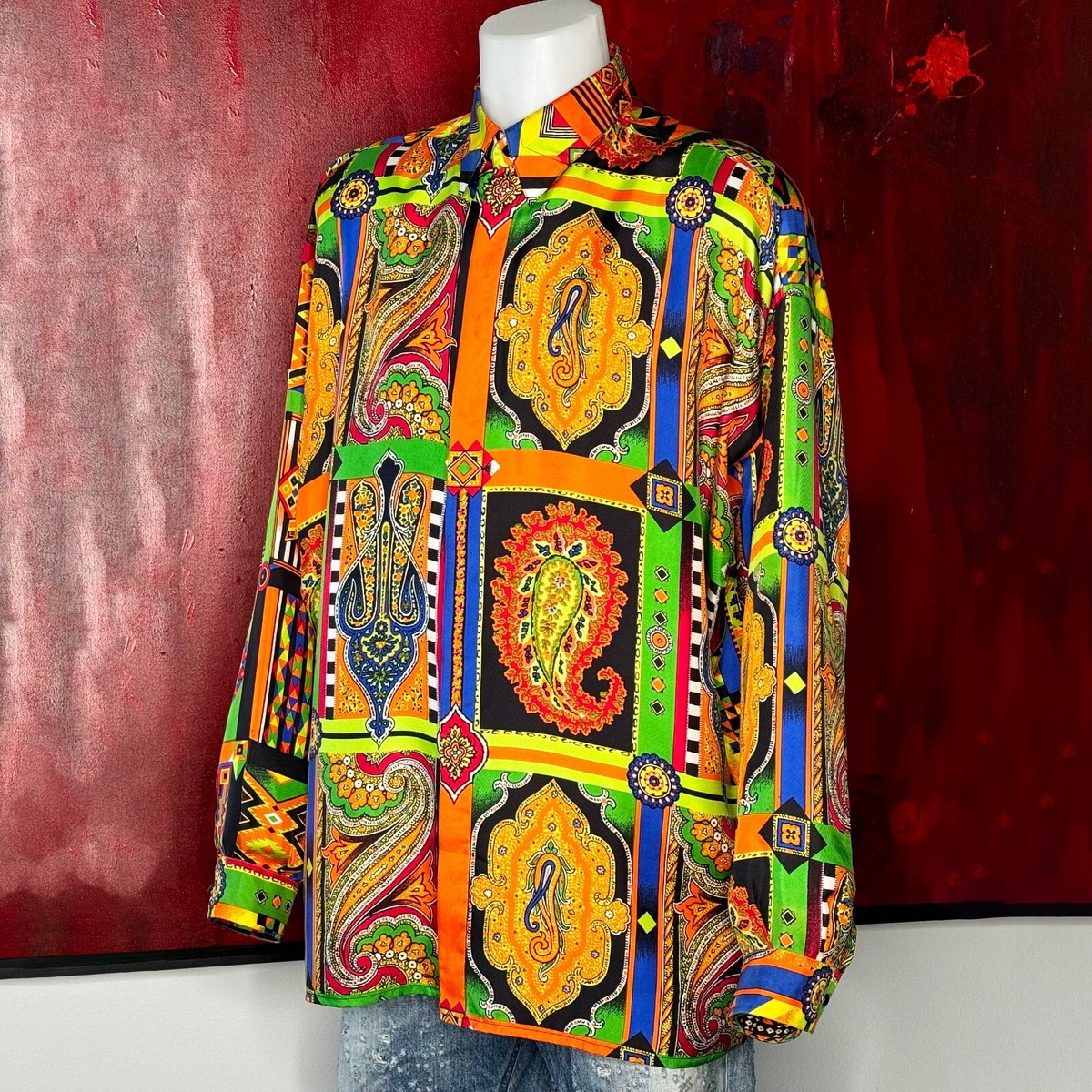 GIANNI VERSACE silk shirt Il Cachemire print size 52 from F/W 1991