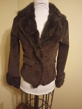 Jennifer J Brown Corduroy Jacket With Rabbit Fur Collar And Sleeve Bottoms