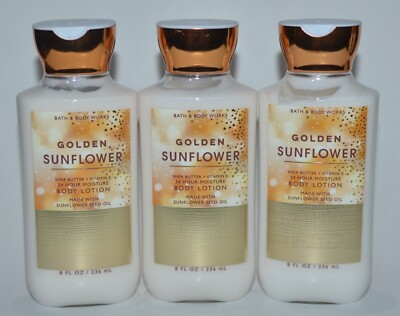 3 BATH & BODY WORKS GOLDEN SUNFLOWER LOTION CREAM HAND LARGE 8 OZ 24HR MOISTURE