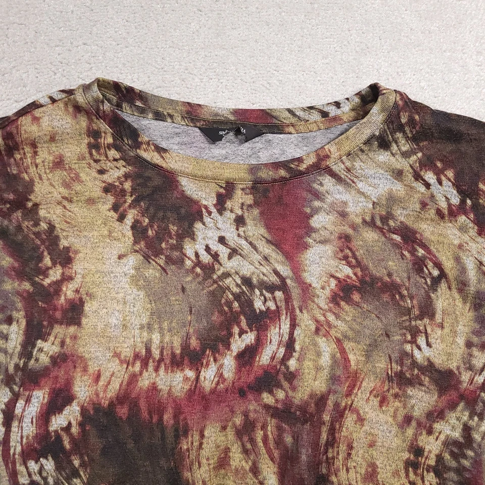 Camisa Simply Vera Vera Wang para mujer XL geométrica enrollada manga corta corbata delantera Foto 3 de 4