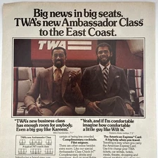 1982 TWA Trans World Airlines PRINT AD Wilt Chamberlain Kareem Abdul-Jabbar AmEx