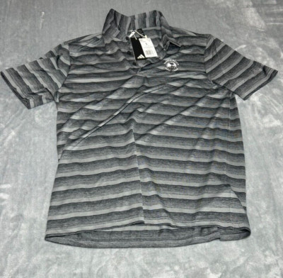 NEW Pebble Beach x Adidas Men's Performance Polo Shirt Gray/Black Stripe   L