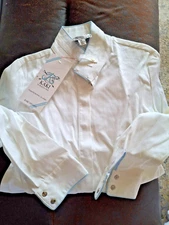 NWT KAKI Kathryn Hall Child White Show LS Shirt bodysuit White Blue Piping sz 12