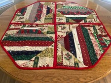 Christmas Handmade Colorful Quilted Octagon Table Topper 36x36" Reversible