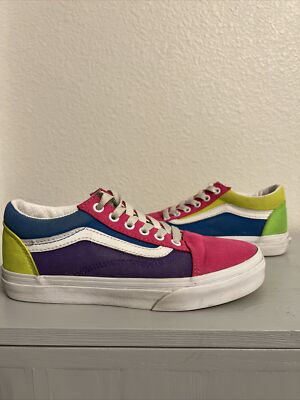 VANS OLD SKOOL NEON MULTI -COLOR RETRO SNEAKERS YOUTH SIZE SHOES  (PRE-OWNED)