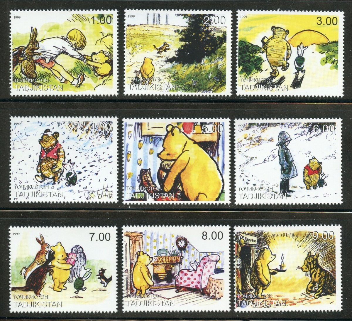 Winnie the Pooh Christopher Robin Piglet Tigger mnh set of 9