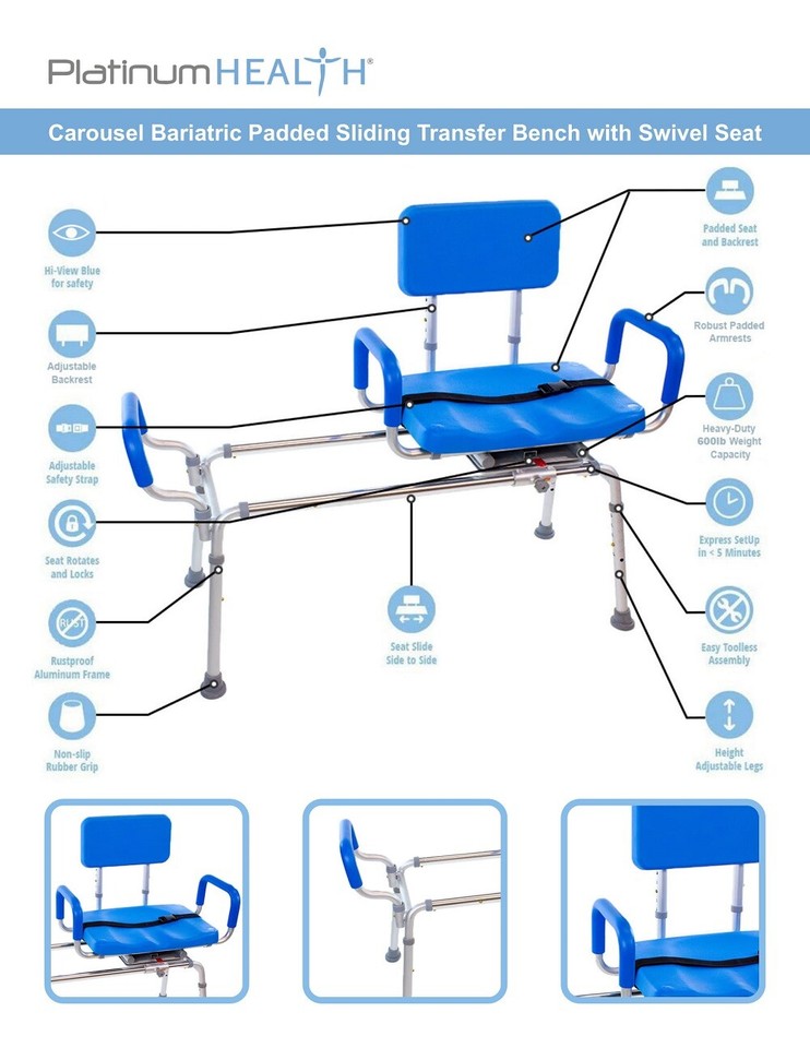 Platinum Health Carousel Sliding Transfer Bench Swivel Seat BARIATRIC