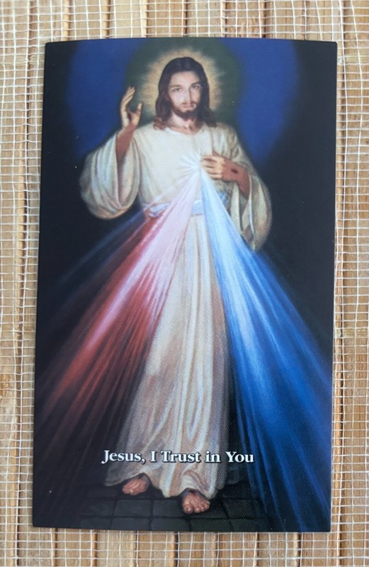 Prayer Card: 'Jesus I Trust in You' w/Bright Light Surrounding Head-3.5"x2" NEW