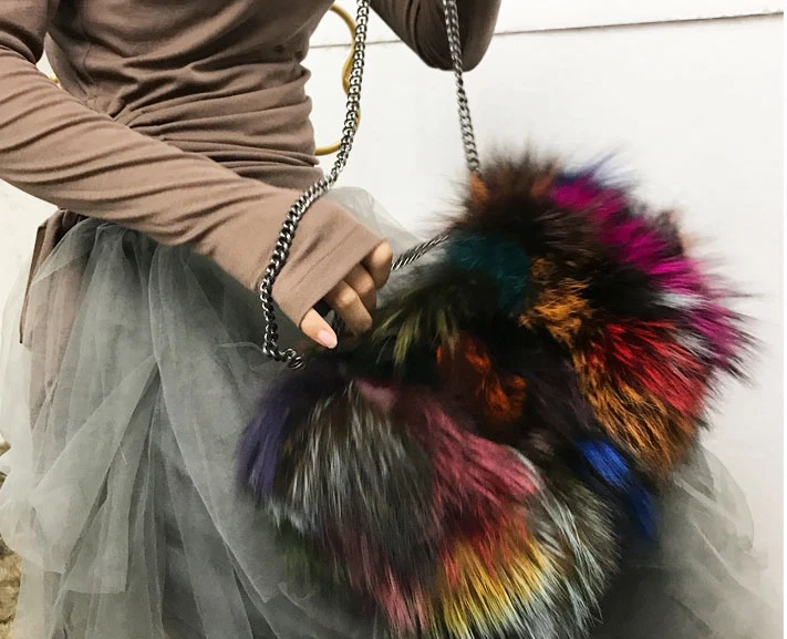 Mujer 100% Piel de Zorro Real Bolso de Mano Cartera Bolso Bandolera Cadena para el Hombro Foto 4 de 4