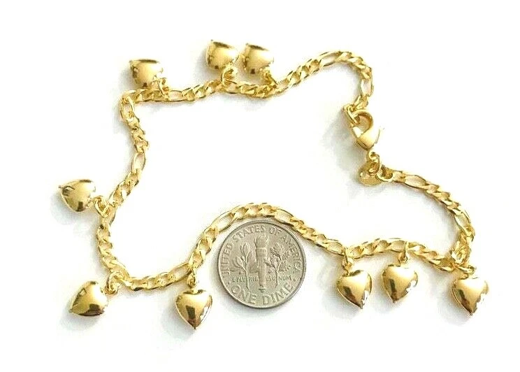 TOBILLERA DE AMOR CORAZÓN RELLENO ORO 18K 10" / TOBILLERA DE CORAZÓN 10" - A15 Foto 4 de 4