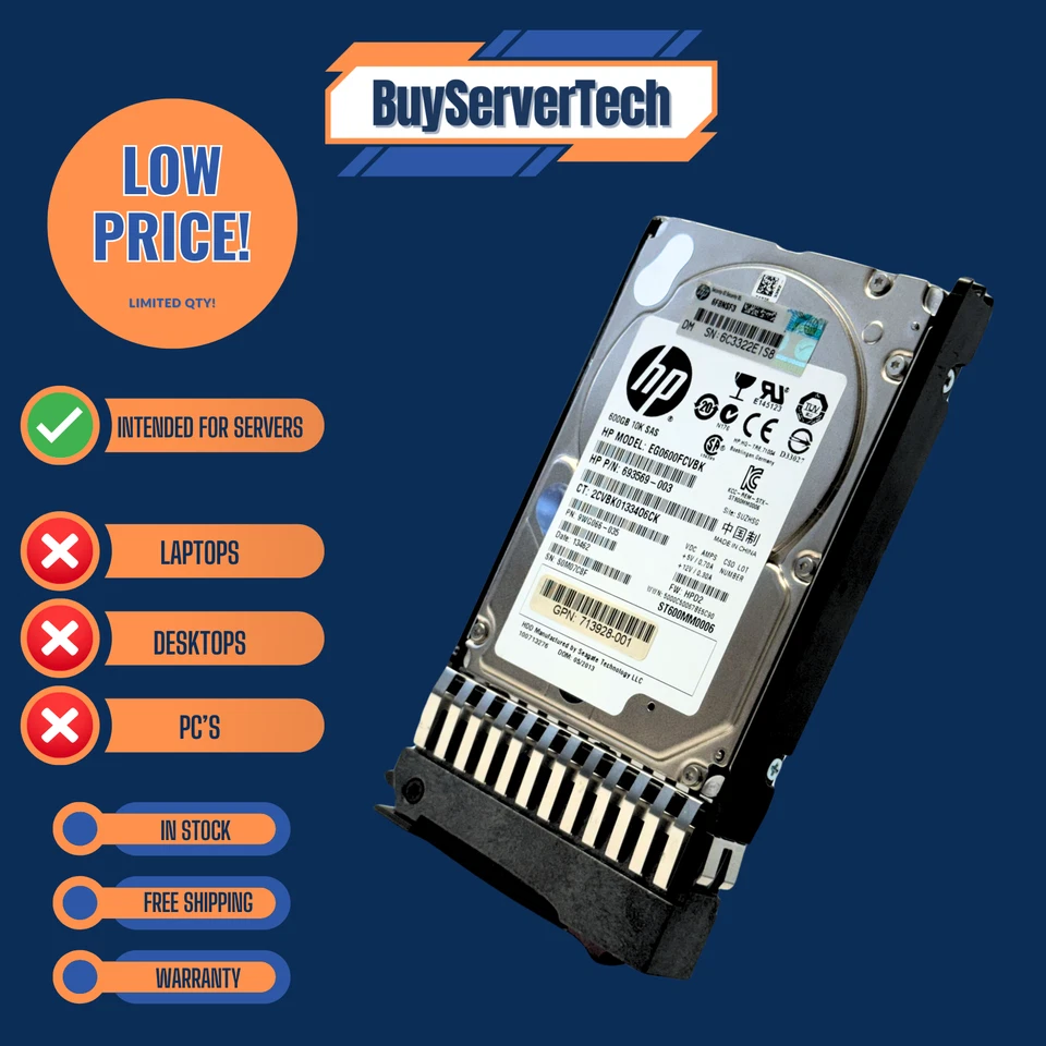 HP 581286-B21 600GB 10K SAS 2.5" 6Gb/s HDD 581311-001 ProLiant G5 G6 G7 Tray - Image 2 of 4