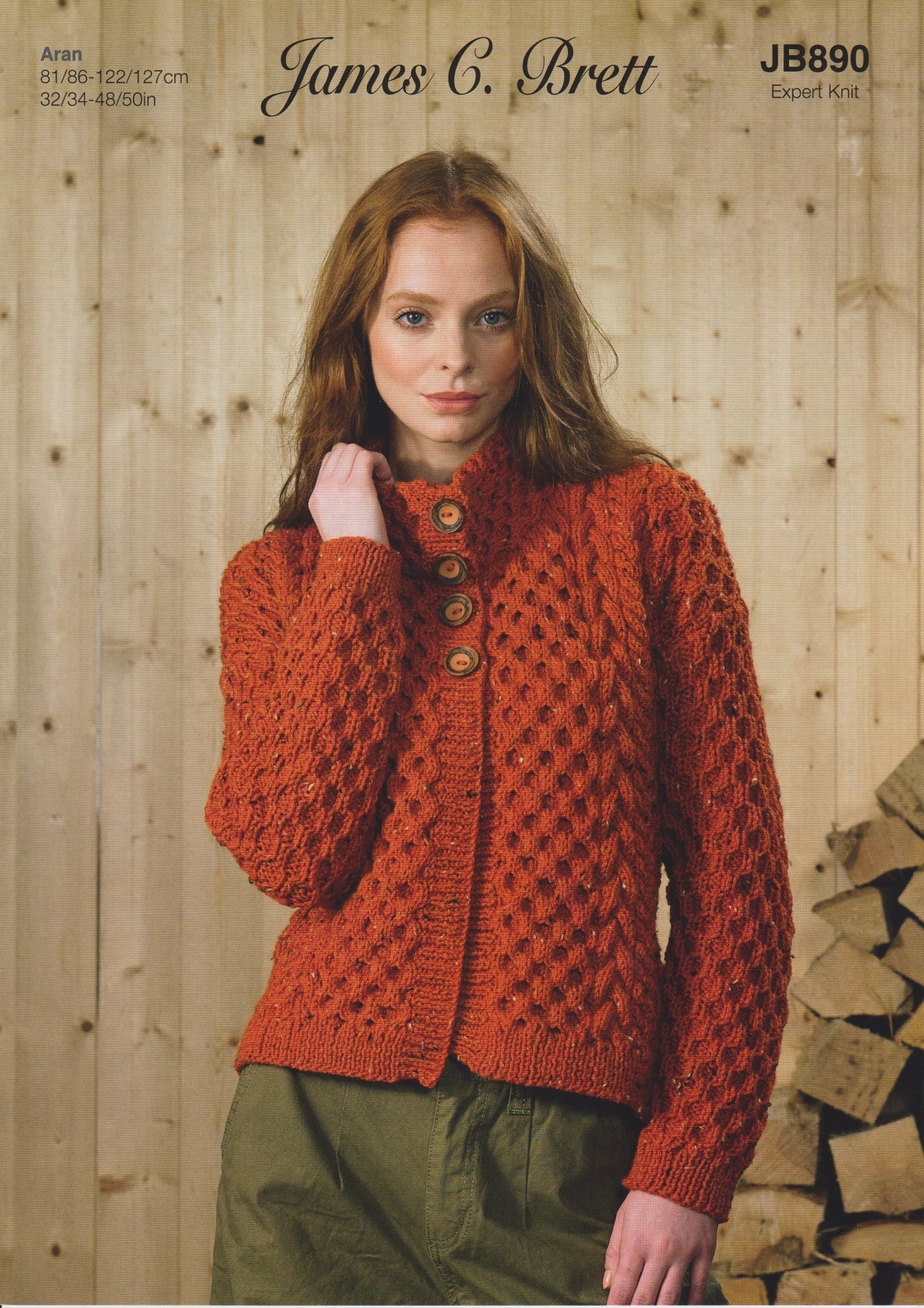 Aran Knitting Pattern Cardigan Button Up Womens Expert Knit James Brett JB890