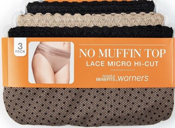 Lot Of 3, Warner’s No Muffin Top Micro Hi-Cut Panties With Lace, Size 6/M,  NWT