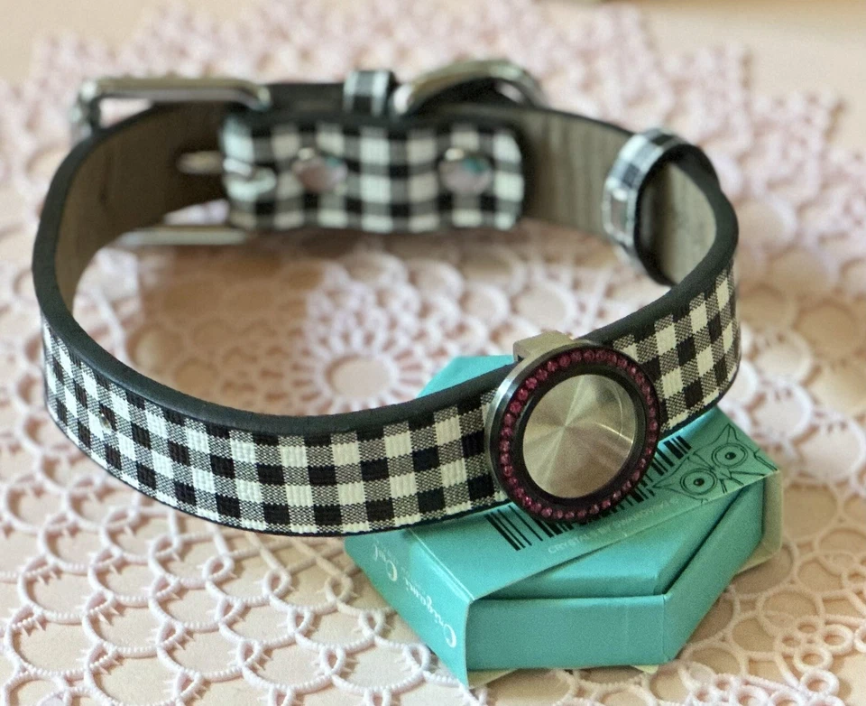 COLLAR PERRO ORIGGAMI BÚHO BLANCO Y NEGRO con CARILLO FUSHIA Cristales Swarovski Foto 2 de 4