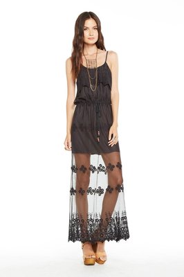 CHASER Black Vintage Lace Ruffle Front Boho Maxi Dress Size S NWT $158 |  eBay
