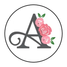 30 CLASSIC BLACK & FLORAL MONOGRAM LETTER  ENVELOPE SEALS LABELS STICKERS 1.5" 