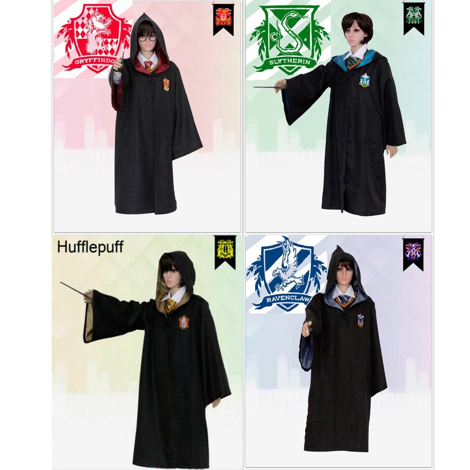 Halloween Harry Potter Cosplay Costume Cloak Robe Cape w/Tie Adult & Kid Sizes