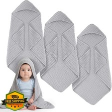 Breling 3pk Muslin Hooded Baby Towels 32" Light Gray