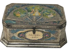 Vintage ARTSTYLE CHOCOLATE COMPANY Candy Box Tin Container Victorian Fan Motif