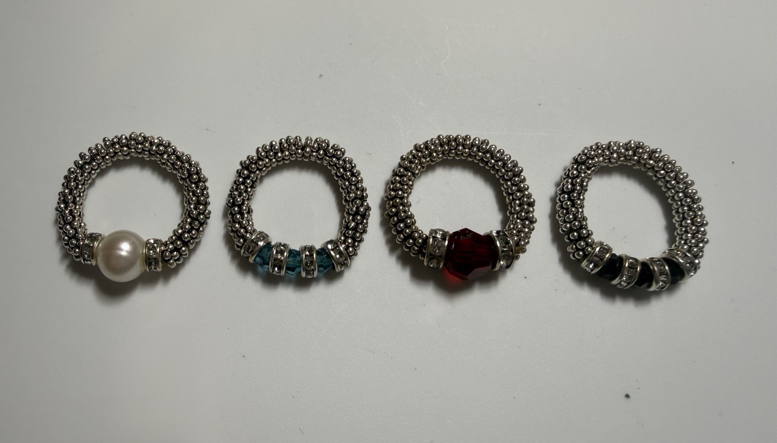 4 Beaded Stretchy Stackable Rings with Colorful S… - image 2