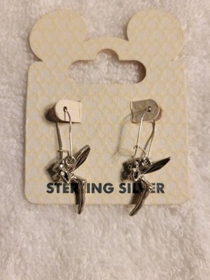 DISNEY 3-D TINKER BELL  SOLID STERLING SILVER .925 EARRINGS  NEW!!