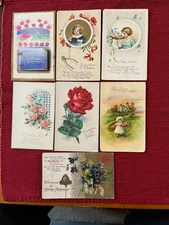 Lot of 7 Antique Postcards Featuring Best Wishes, Birthday Greetings Circa 1910s