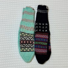 Himalayan Kraft Set Of 2 Pairs Hand Knit Wool Socks Black/Teal Adult Size Large