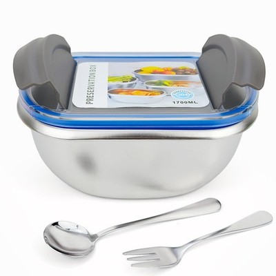 1700ml Large Stainless Steel Food Storage Container with Lid, Metal Bento Lun...