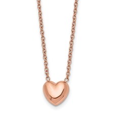 Stainless Steel Polished Rose IP-plated Heart 17.5in Necklace