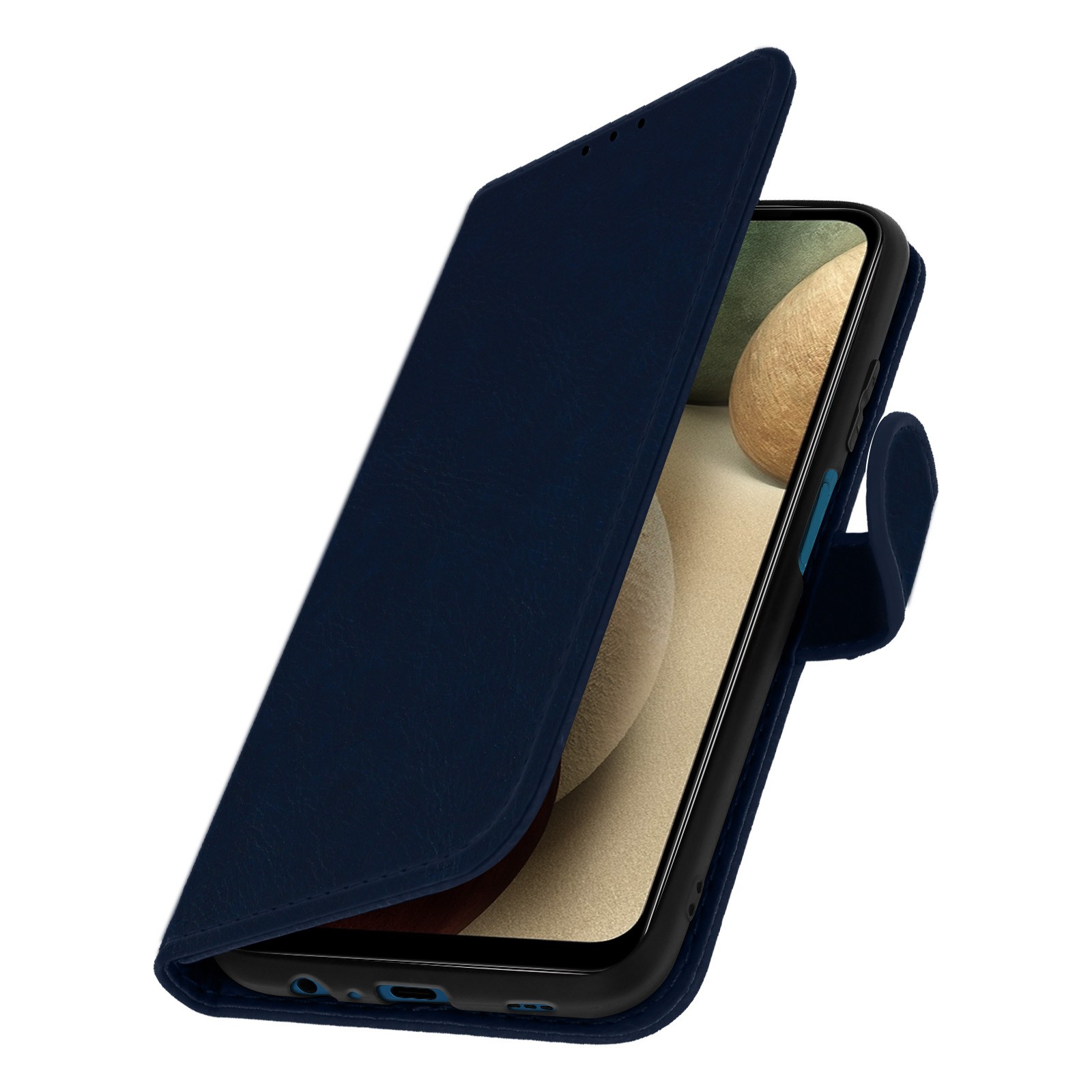 Coque Galaxy A12 avec porte-carte et support vidéo couleur bleu marine