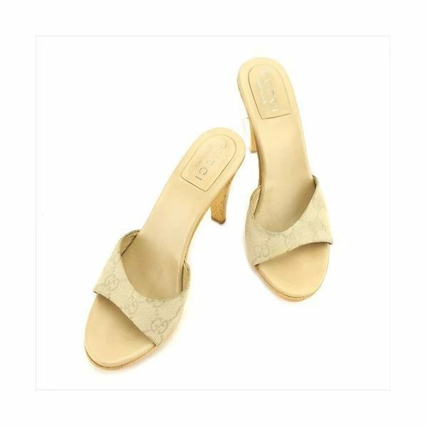 GUCCI Mule Shoes Shoes #35 Half C Sandals GG Canvas Beige Canvas x Leather x Woo