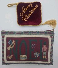 Vintage Christmas Pillow Lot Tapestry NOEL Cushion Velvet Merry Christmas...