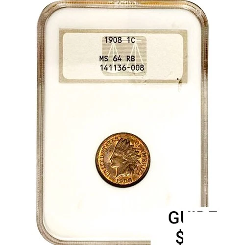 1908 Indian Head Cent Coin NGC MS64 Old Holder!!!