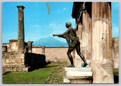 Postcard Pompeii Temple Of Apollo Bronze Statue Columns Ancient Ruins With Mount