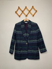 Vintage Accessory Lady Blue/Green Western Aztec Print Oversized Blazer SZ M