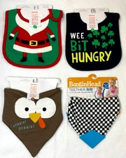 4-PC LOT CARTER'S TEETHING BIBS WEE BIT HUNGRY CHRISTMAS GOBBLE BOOGINHEAD NEW