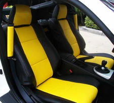 IGGEE S.LEATHER CUSTOM FIT SEAT COVERS FOR NISSAN 350Z 2003-2006 BLACK/YELLOW