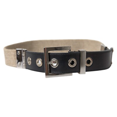 DOLCE & GABBANA Belt Black Leather Beige Strap Silver Metal  display picture 1