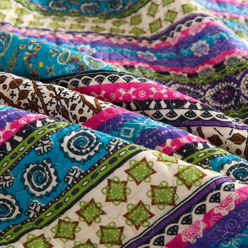100% Cotton Quilted Bedspread Coverlet Set Queen King Size Bedding Bohemian New - Picture 4 of 12