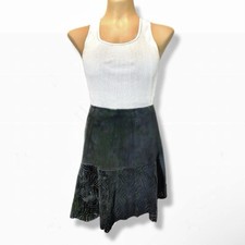 Bebe Black Suede Leather Asymmetrical Ruffle Skirt Sz 6