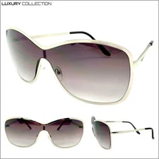 Classy Elegant Contemporary Modern Retro Shield SUN GLASSES Silver Metal Frame