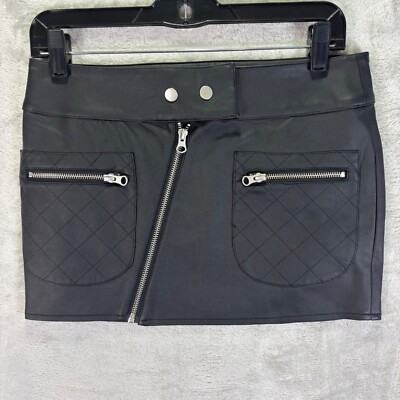 Glassons Faux Leather Mini Skirt Quilted Pockets Moto Zipper Black Size 6 New