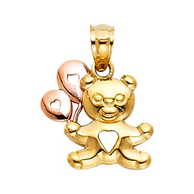 Gold 14K Two Tone Gold Baby Bear with Balloon Pendant