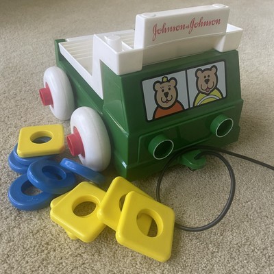 Vintage Johnson & Johnson Truck Toy Stack & Dump Made in USA 1980 Green Shapes