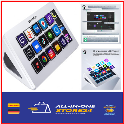 Soomfon Stream Controller Deck Weiss mit 15 anpassbaren Makrotasten für profe...