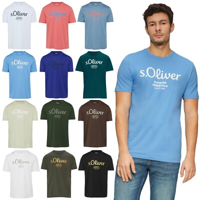 s.Oliver Herren T-Shirt Rundhals kurzarm Logo Print Regular Fit Baumwolle Jersey