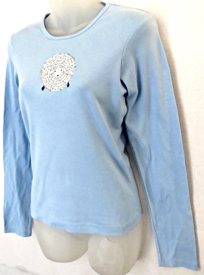 HUE $34 Mujer Oveja Azul Claro 100% Algodón Pijama Top Camisa Prendas para dormir Talla M S Foto 4 de 4